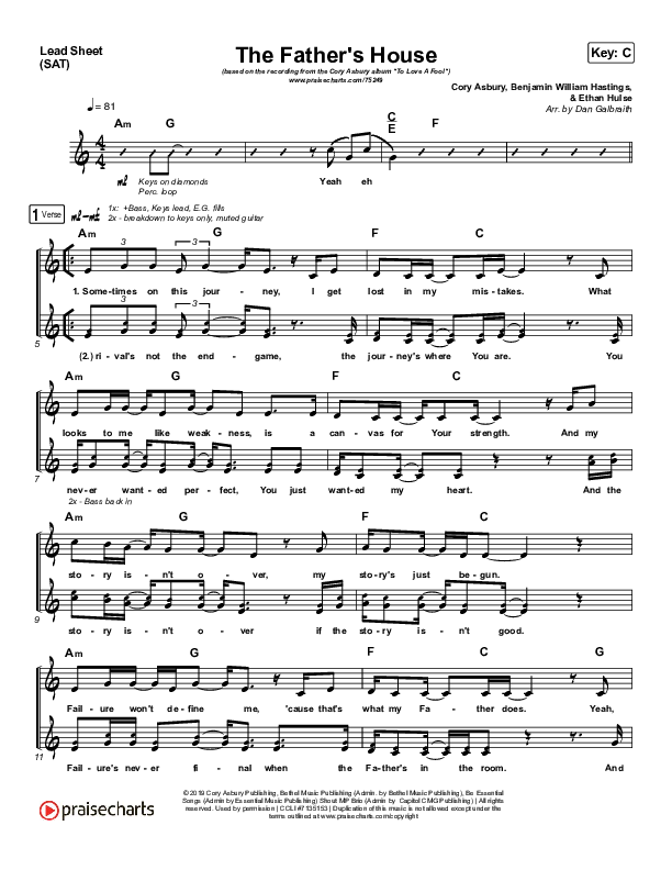 The Father's House Lead Sheet (SAT) (Cory Asbury)