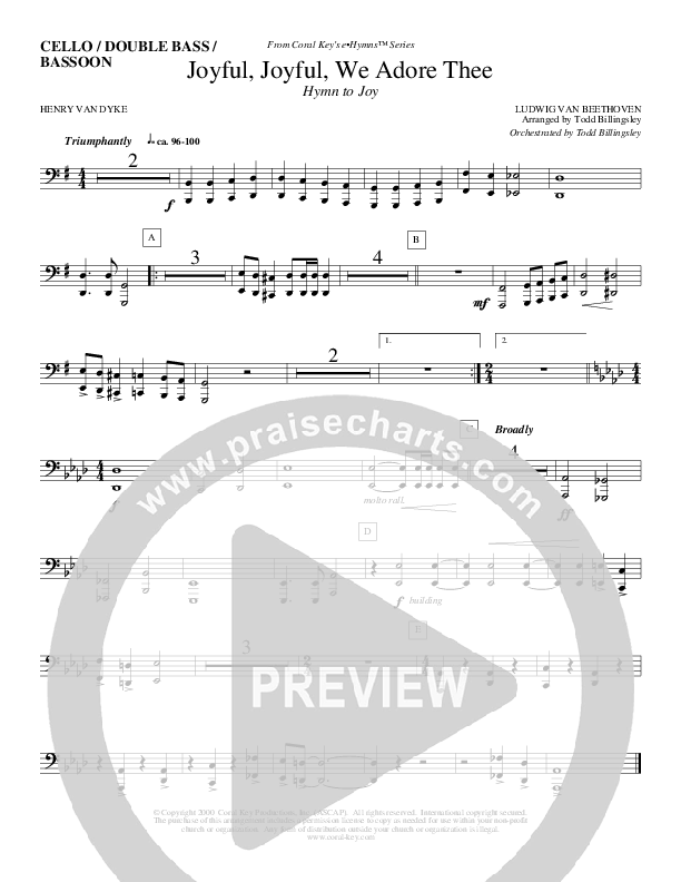 Joyful Joyful We Adore Thee Cello/Bass (Todd Billingsley)
