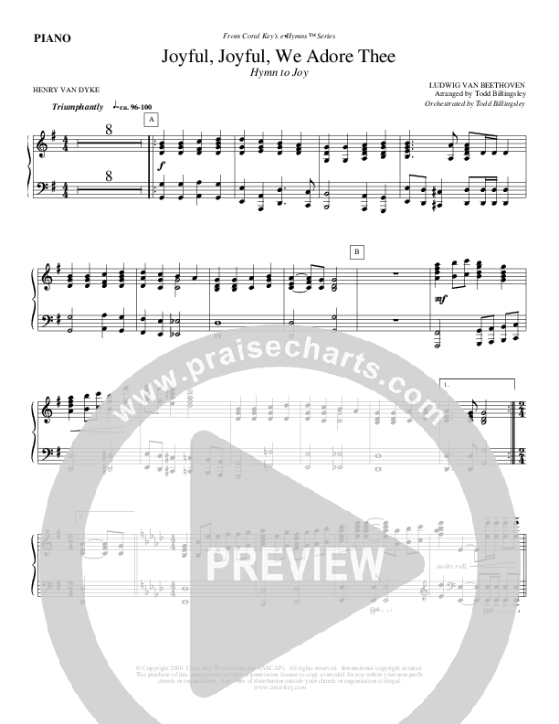 Joyful Joyful We Adore Thee Piano Sheet (Todd Billingsley)