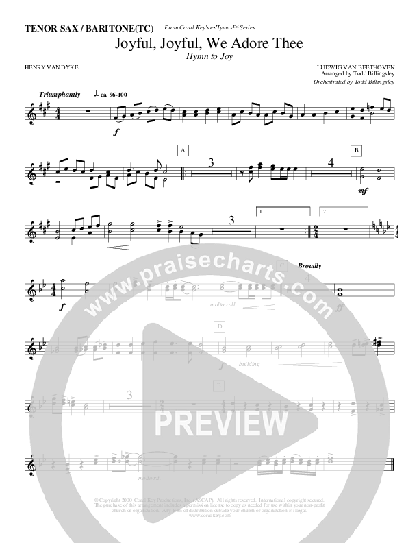 Joyful Joyful We Adore Thee Tenor Sax/Baritone T.C. (Todd Billingsley)