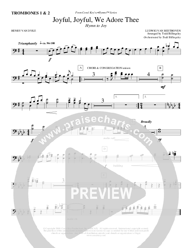 Joyful Joyful We Adore Thee Trombone 1/2 (Todd Billingsley)