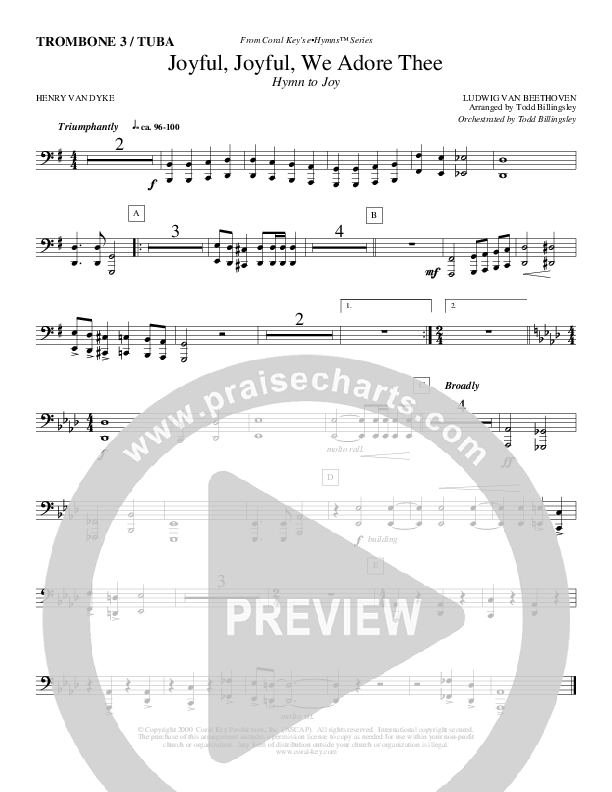 Joyful Joyful We Adore Thee Trombone 3/Tuba (Todd Billingsley)