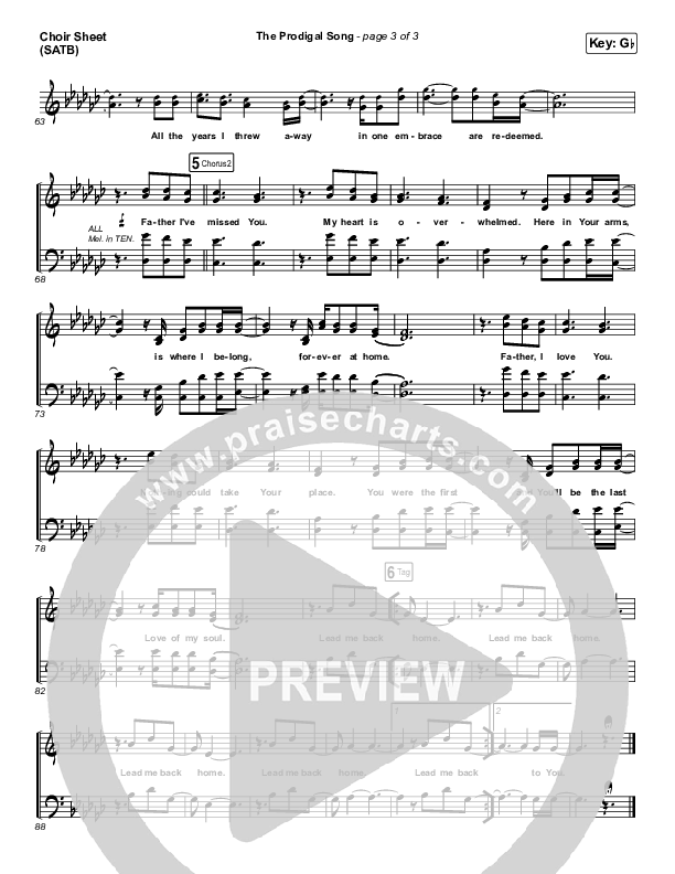 The Prodigal Song Choir Sheet (SATB) (Cory Asbury)
