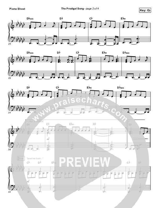 The Prodigal Song Piano Sheet (Cory Asbury)