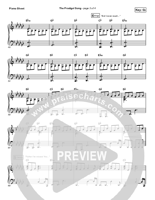 The Prodigal Song Piano Sheet (Cory Asbury)