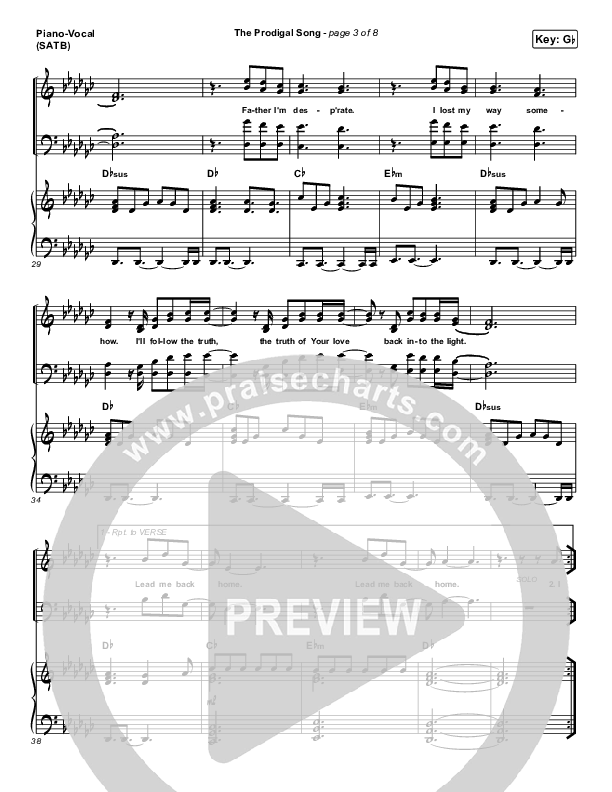 The Prodigal Song Piano/Vocal (SATB) (Cory Asbury)