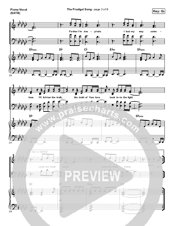 The Prodigal Song Piano/Vocal (SATB) (Cory Asbury)