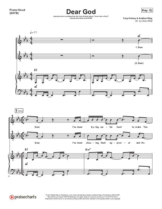 Dear God Piano/Vocal (SATB) (Cory Asbury)