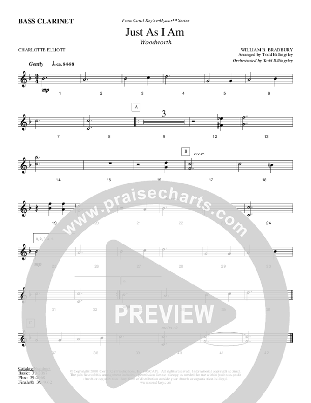 Just As I Am Bass Clarinet (Todd Billingsley)