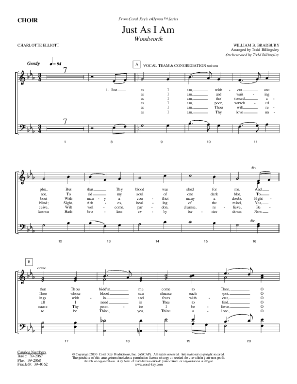 Just As I Am Choir Sheet (Todd Billingsley)