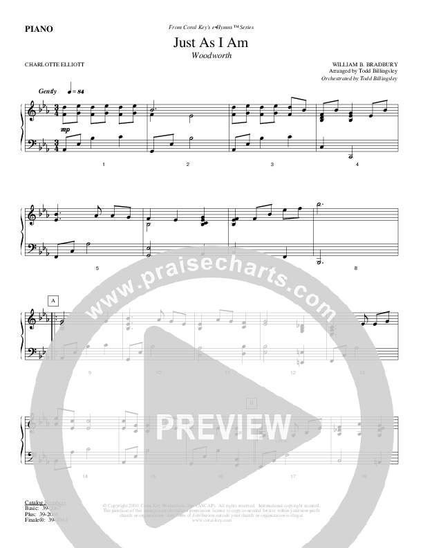 Just As I Am Piano Sheet (Todd Billingsley)