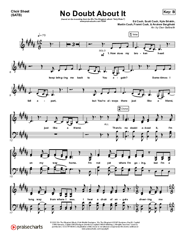 No Doubt About It Choir Sheet (SATB) (We The Kingdom)