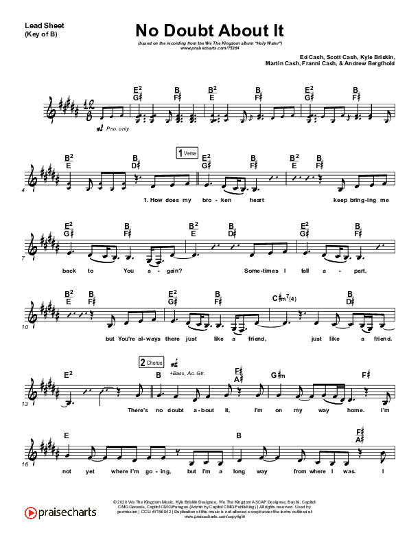 No Doubt About It Lead Sheet (Melody) (We The Kingdom)