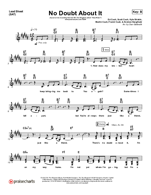 No Doubt About It Lead Sheet (SAT) (We The Kingdom)