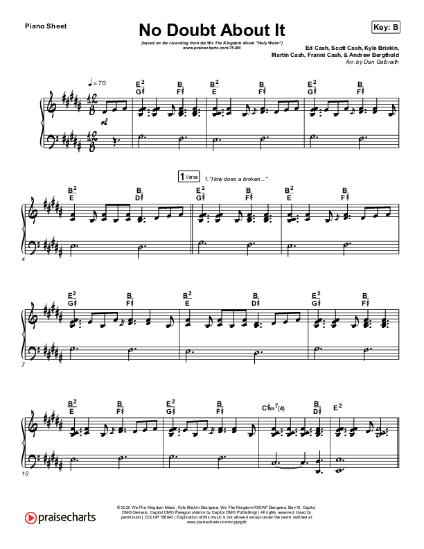 No Doubt About It Piano Sheet (We The Kingdom)