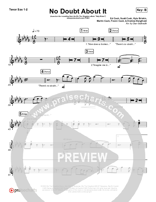 No Doubt About It Tenor Sax 1/2 (We The Kingdom)