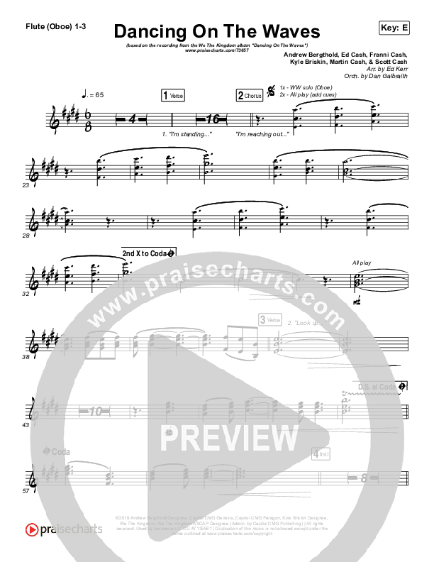 Dancing On The Waves Flute/Oboe 1/2/3 (We The Kingdom)