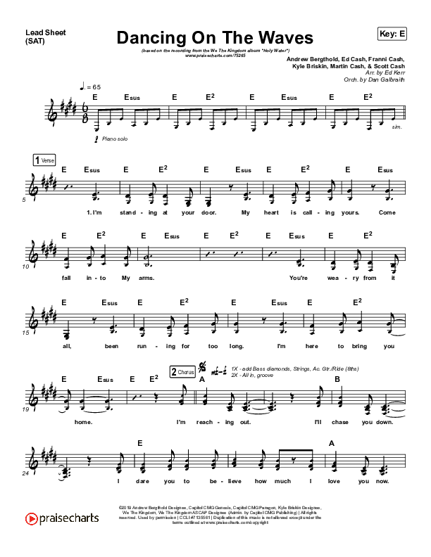 Dancing On The Waves Lead Sheet (SAT) (We The Kingdom)