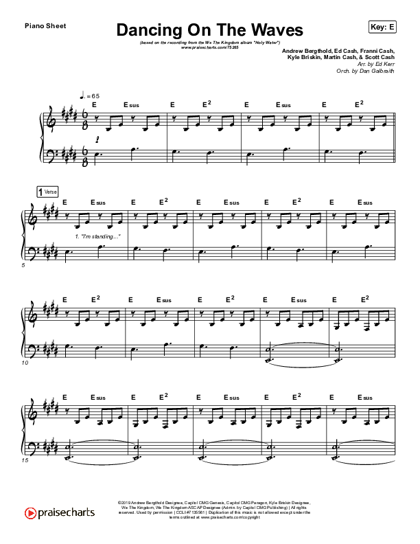 Dancing On The Waves Piano Sheet (We The Kingdom)