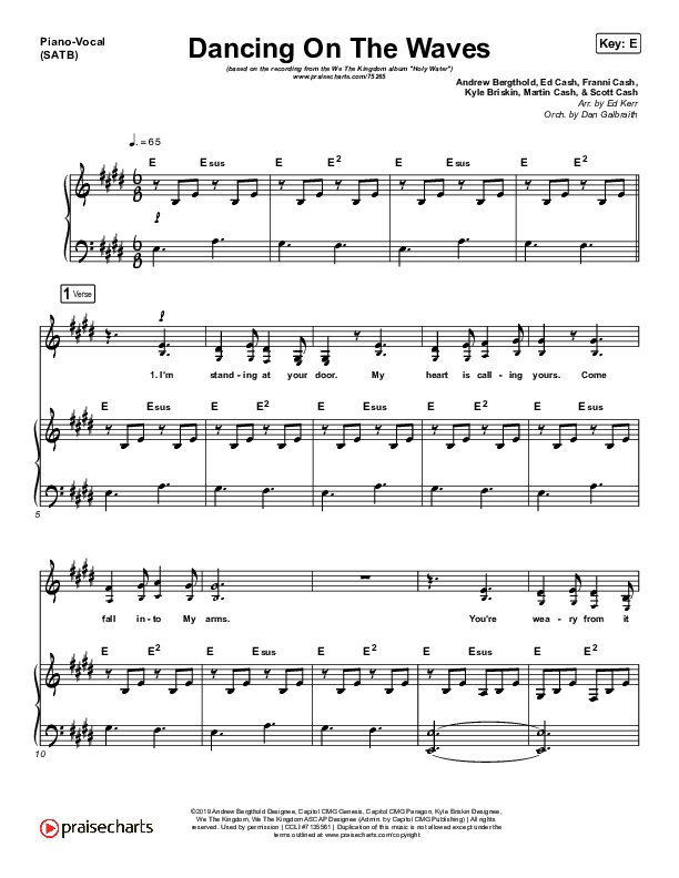 Dancing On The Waves Piano/Vocal (SATB) (We The Kingdom)