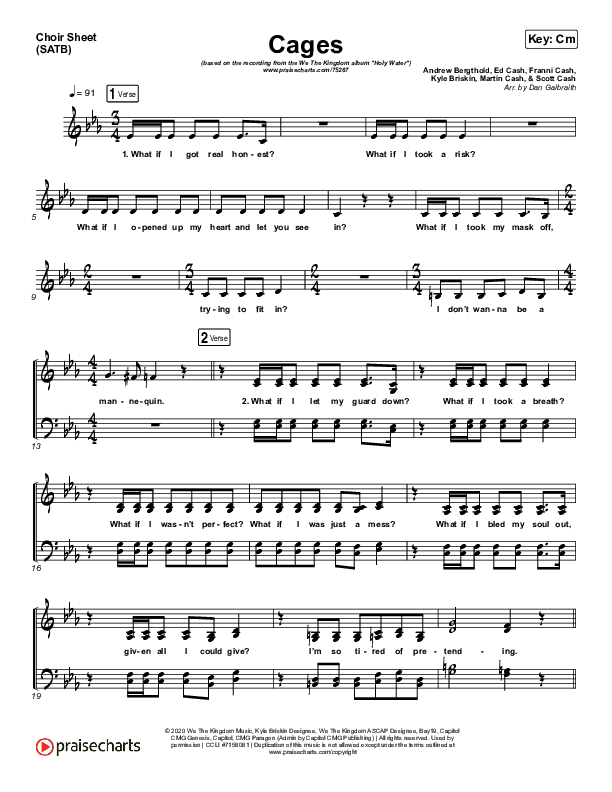 Cages Choir Vocals (SATB) (We The Kingdom)