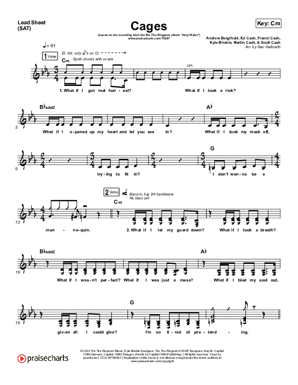 Cages Lead Sheet (SAT) (We The Kingdom)