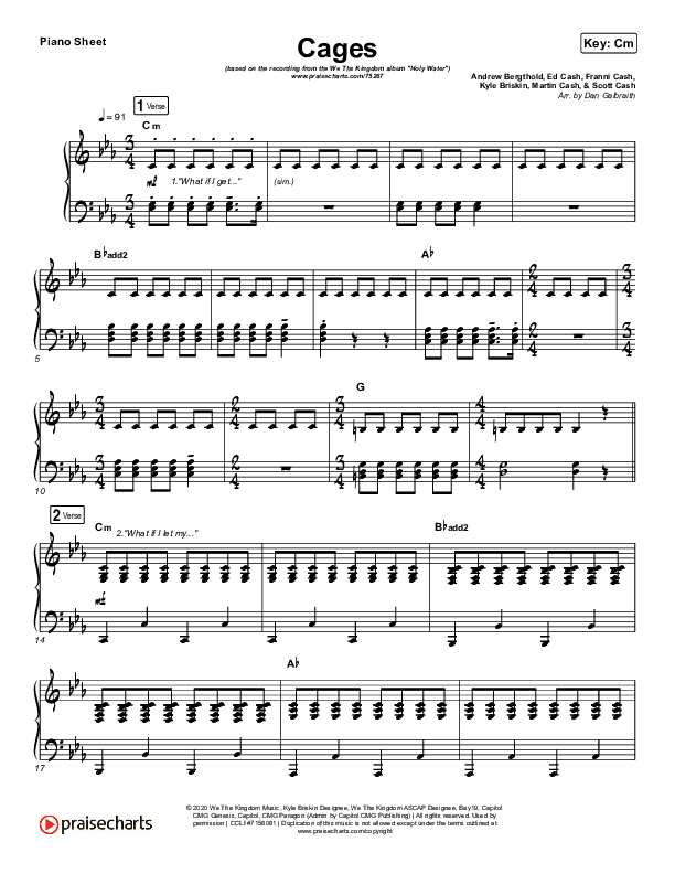 Cages Piano Sheet (We The Kingdom)