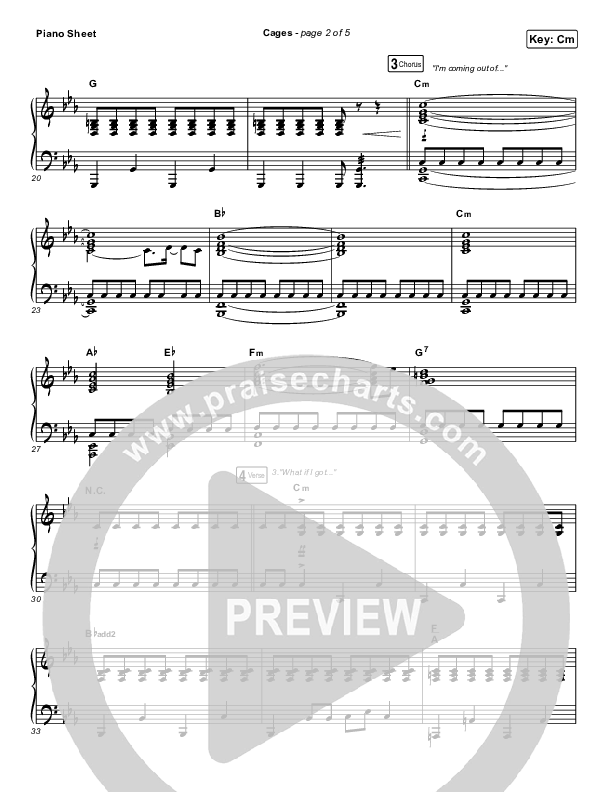 Cages Piano Sheet (We The Kingdom)