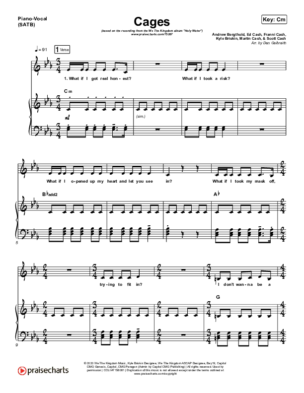Cages Piano/Vocal (SATB) (We The Kingdom)