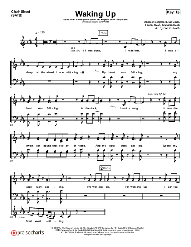 Waking Up Choir Sheet (SATB) (We The Kingdom)