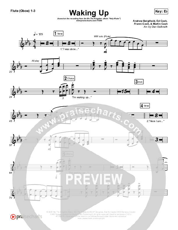 Waking Up Flute/Oboe 1/2/3 (We The Kingdom)