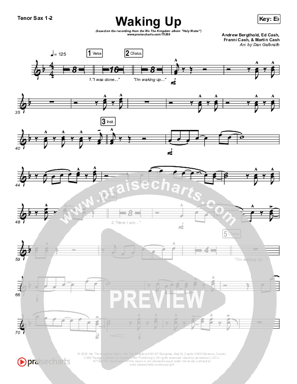 Waking Up Tenor Sax 1/2 (We The Kingdom)