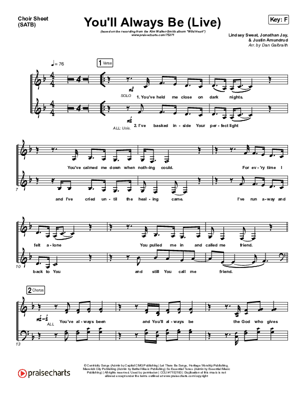 You'll Always Be Choir Sheet (SATB) (Kim Walker-Smith)