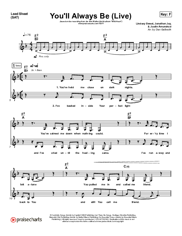 You'll Always Be Lead Sheet (SAT) (Kim Walker-Smith)