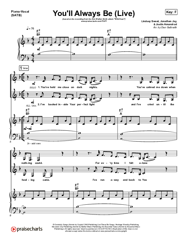 You'll Always Be Piano/Vocal (SATB) (Kim Walker-Smith)