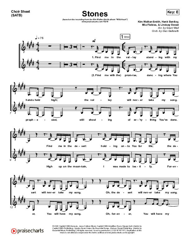 Stones Choir Sheet (SATB) (Kim Walker-Smith)