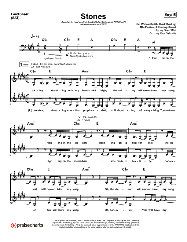 Stones Lead Sheet (SAT) (Kim Walker-Smith)