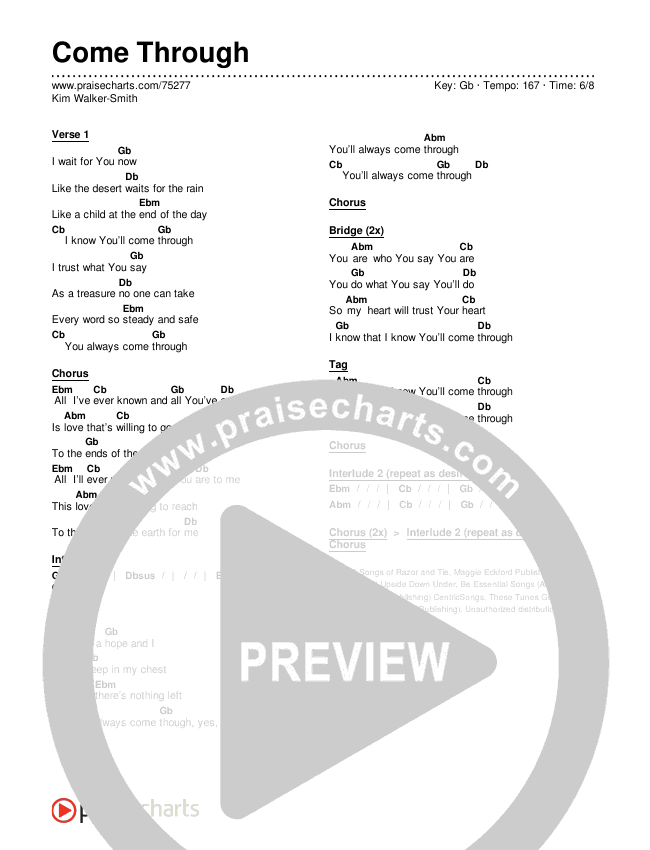 Come Through Chords & Lyrics (Kim Walker-Smith)