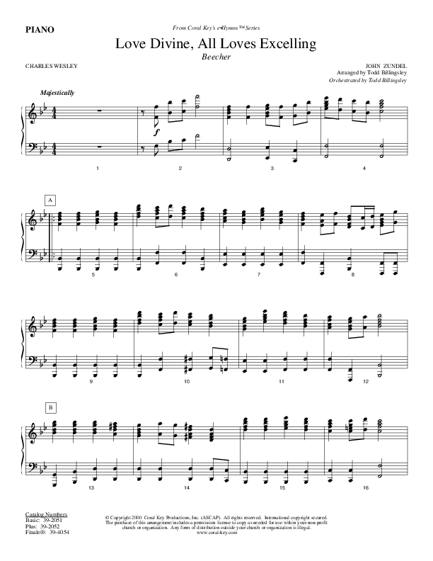 Love Divine All Loves Excelling Piano Sheet (Todd Billingsley)