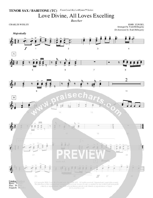 Love Divine All Loves Excelling Tenor Sax/Baritone T.C. (Todd Billingsley)