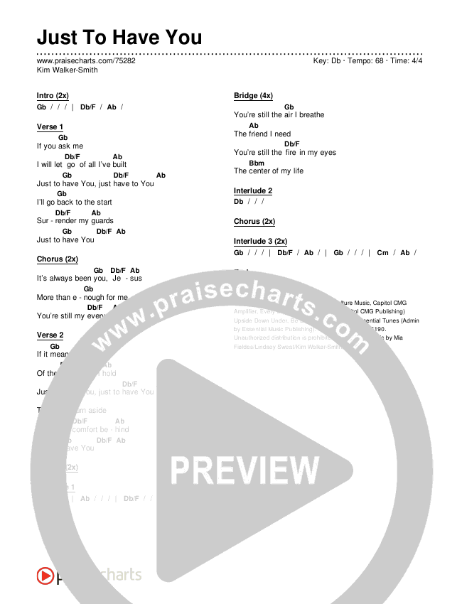 Just To Have You Chords & Lyrics (Kim Walker-Smith)