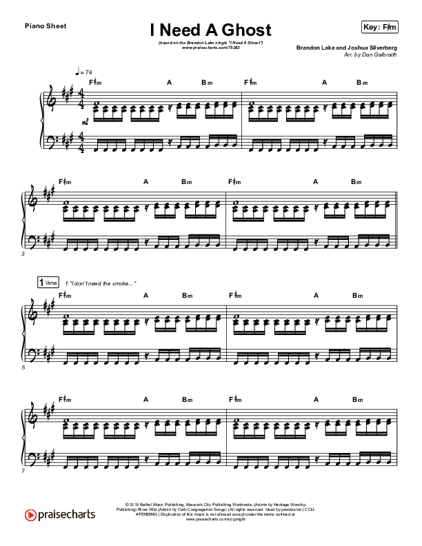 I Need A Ghost Piano Sheet (Brandon Lake)