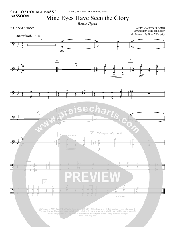 Mine Eyes Have Seen The Glory Cello/Bass (Todd Billingsley)
