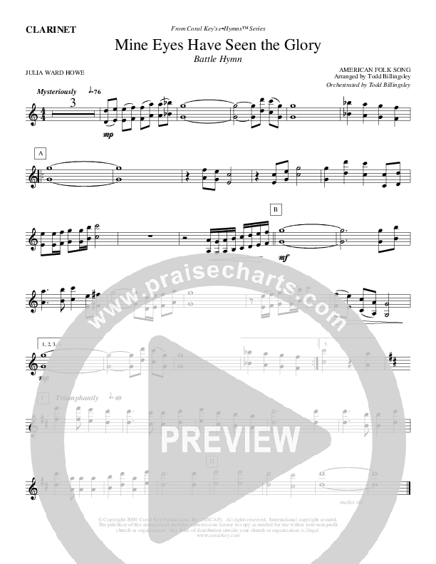 Mine Eyes Have Seen The Glory Clarinet (Todd Billingsley)