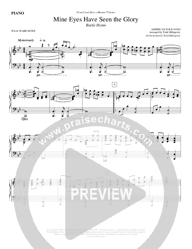 Mine Eyes Have Seen The Glory Piano Sheet (Todd Billingsley)