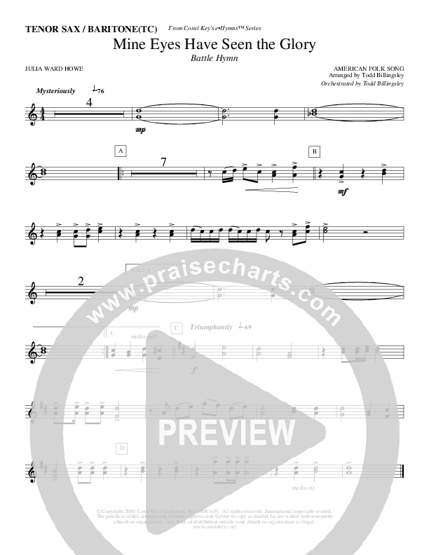 Mine Eyes Have Seen The Glory Tenor Sax/Baritone T.C. (Todd Billingsley)