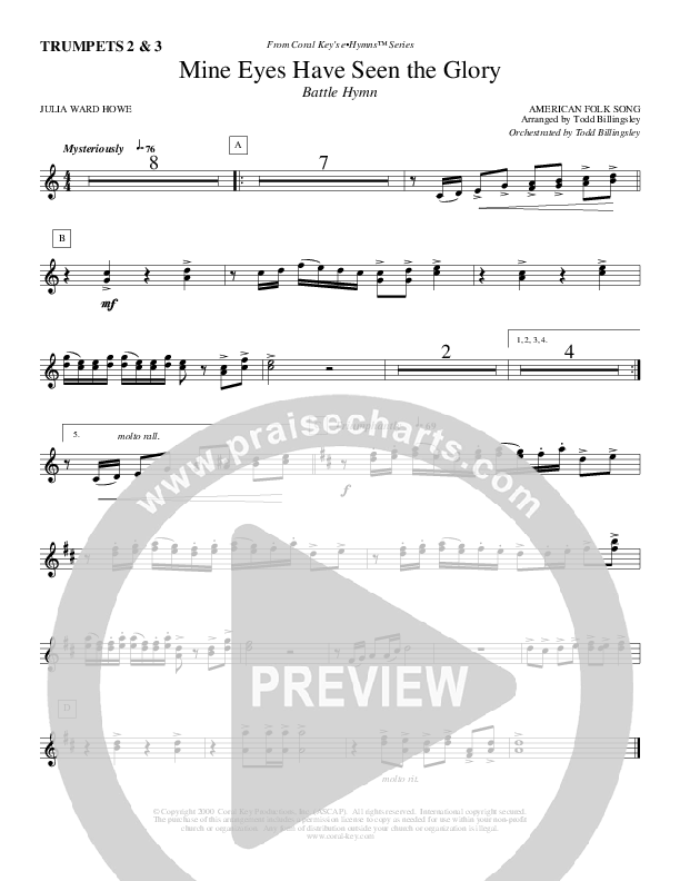 Mine Eyes Have Seen The Glory Trumpet 2/3 (Todd Billingsley)