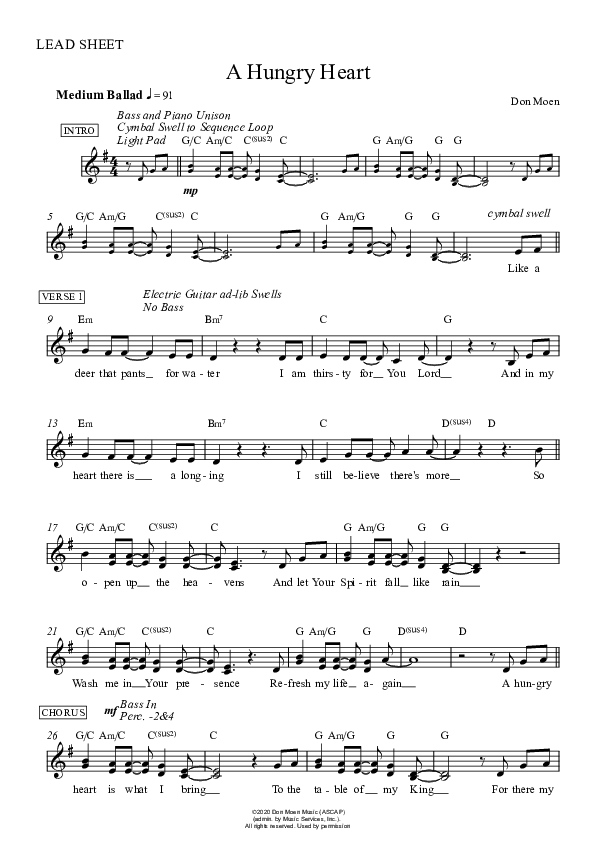 A Hungry Heart Lead Sheet (Don Moen)