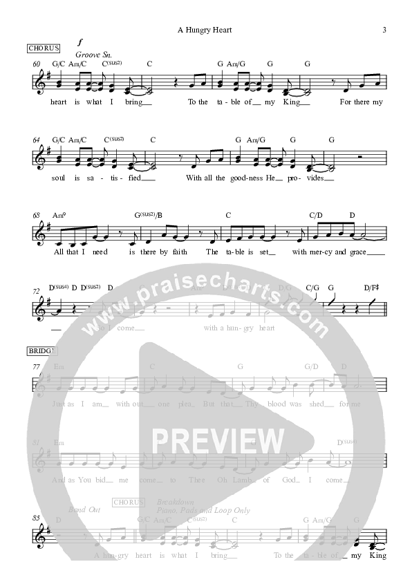 A Hungry Heart Lead Sheet (Don Moen)