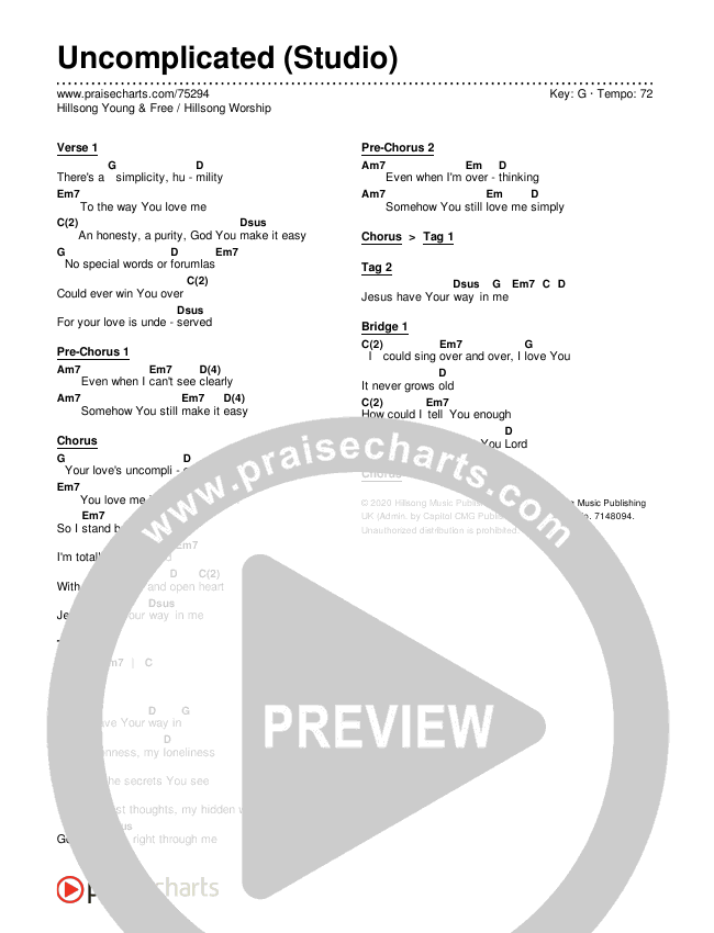 Uncomplicated (Studio) Chords & Lyrics (Hillsong Worship / Hillsong Young & Free)